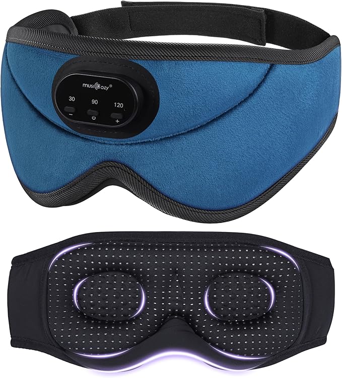 MUSICOZY 3D Bluetooth Sleep Mask with Headphones and Timer, Wireless Sleep Headphones for Side Sleepers, Eye Mask with Bluetooth Headphone, 2 Packs
