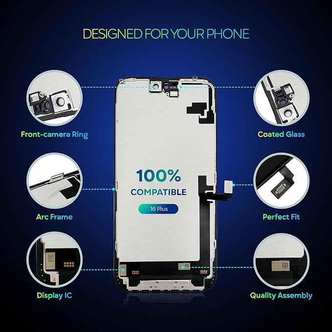 LCD Screen Replacement for iPhone 16 Plus (A3290, A3082, A3289, A3291) 6.7 inch Touch Screen Display Digitizer Frame Full Assembly