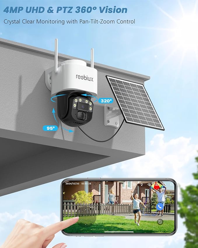 4G LTE Cellular Solar Security Cameras Wireless Outdoor, No WiFi Security Camera, 360° Live View, 2K Color Night Vision, PIR Detection, 2-Way Audio, Motion Alert, IP66, Built in SIM