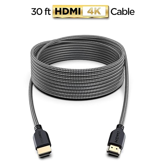 PowerBear 4K HDMI Cable 30 ft | Long Hdmi Cable, Braided Nylon & Gold Connectors, 4K @ 60Hz, Ultra HD, 2K, 1080P, ARC & CL3 Rated | for Laptop, Monitor, PS5, PS4, Xbox One, Fire TV, & More