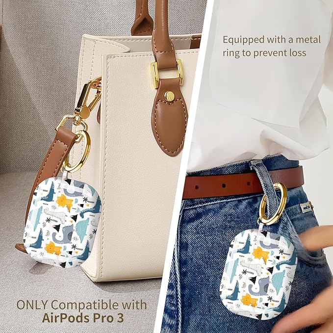 Compatible with AirPods Pro 3 Case 2025 for Women Girls – Cute Shockproof Protective Cover with Gold Round Buckle, Anti-Drop Soft Case for AirPod Pro 3rd Gen (Cartoon Dinosaurs)