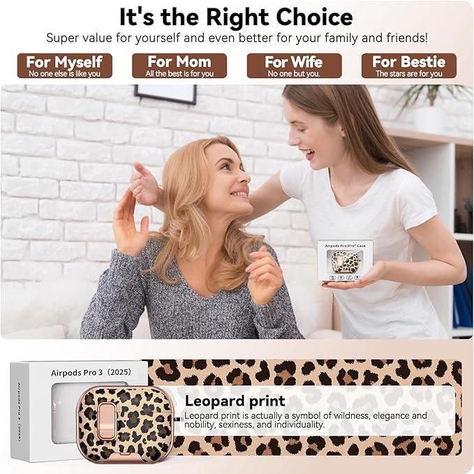 for AirPods Pro 3 Case 2025, with Safty Lock & Phone Stand for Floral AirPods Pro 3 Generation Case Cover for Women Girly, iPod Pro 3 Case with Keychain & Cleaner Kit - Leopard Print