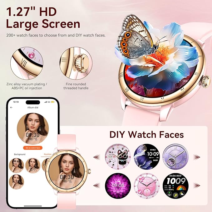 Smart Watch for Women, 1.27" HD Fitness Tracker (Answer/Make Calls) with 110+ Sport Modes/Heart Rate/Sleep Monitor, IP68 Waterproof Fitness Watch for iPhone Android, Best Gifts for Girl Yrs 15-25