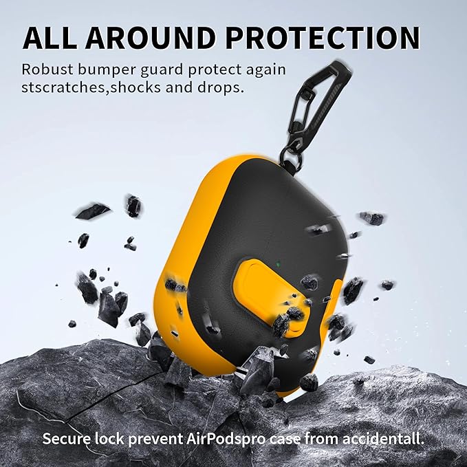 for AirPods Pro 3 Case with Lock,TPU Leather Texture Durability Anti-Lost & Shockproof Protective Cover Accessories with Cleaning Kit in Keychain for Apple AirPod Pro 3 Generation 2025(Yellow/Black)