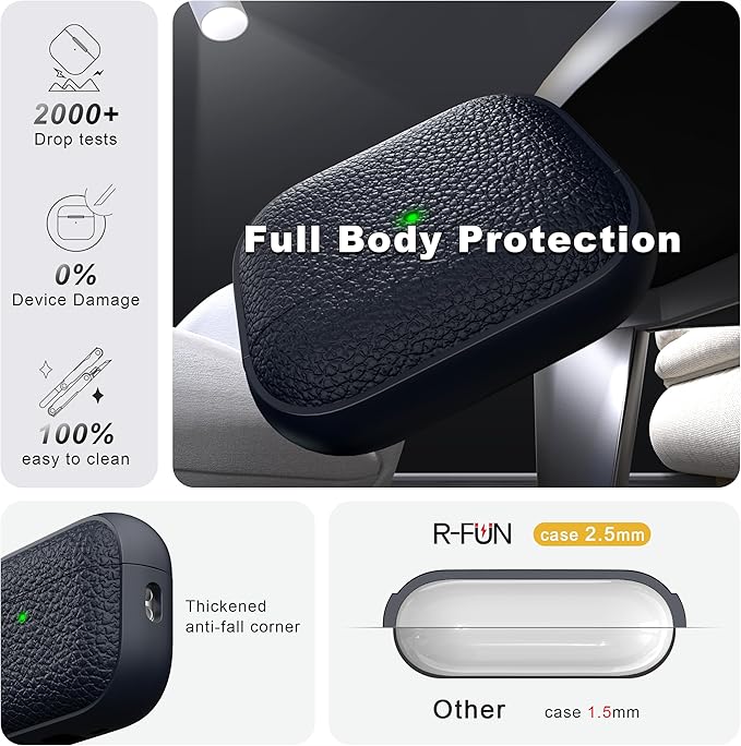 R-fun for AirPods Pro 3 Case 2025, Soft TPU (Leather-Like Design) Drop Protection Cover for Men and Women with Lanyard and Cleaner Kit, Compatible with Apple AirPods Pro 3rd Generation-Blue
