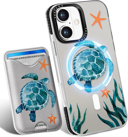 Toycamp for iPhone 17 Case - Compatible with Magsafe Credit Card Holder Wallet Magnetic Cute Women Teen Girls Kawaii Girly Unique Turtle Design Phone Cover for Apple 17 Air