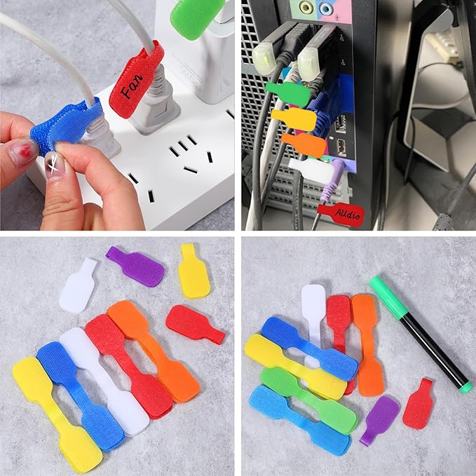 40 Pcs Cable Labels, Writable Cable Tags, Reusable Cords Labels Multi-Color Electronic Cables Identification Tags for Wire Organization and Identification