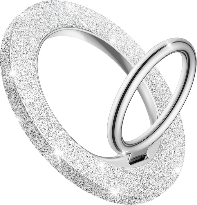 GVIEWIN Magnetic Phone Ring Holder Compatible with MagSafe Grip, [Super Magnet] 360° Rotatable Adjustable Twinkle Kickstand, Mag Safe Stand for iPhone 17 Pro Max/Air/Plus/16/15/14(Glitter/Silver)