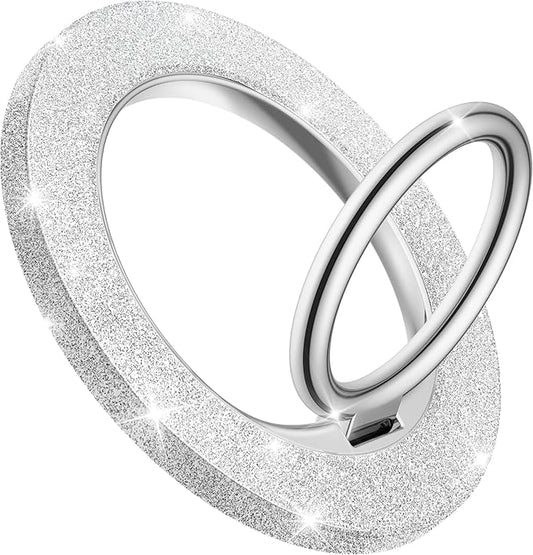GVIEWIN Magnetic Phone Ring Holder Compatible with MagSafe Grip, [Super Magnet] 360° Rotatable Adjustable Twinkle Kickstand, Mag Safe Stand for iPhone 17 Pro Max/Air/Plus/16/15/14(Glitter/Silver)