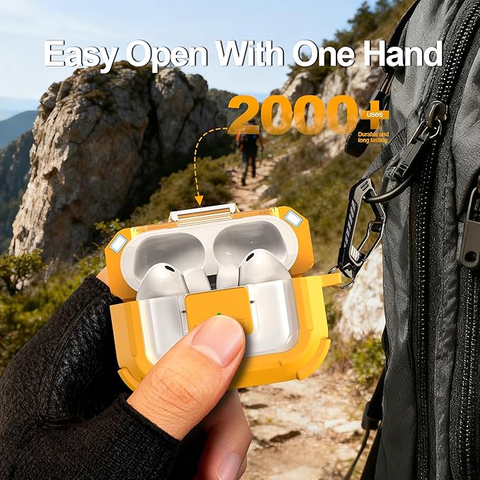 RFUNGUANGO for AirPods Pro 3 Case, Compatible with AirPods Pro 3 Generation Case (2025), Compatible with MagSafe, Magnetic Automatic Lock with Cleaner Kit and Keychain, Front LED Visible, Yellow
