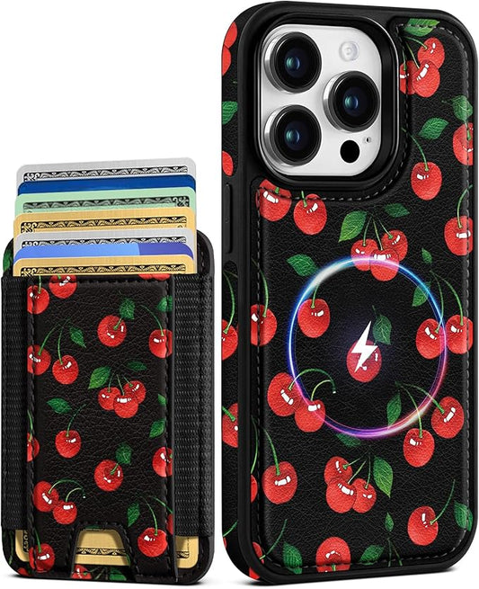 Shorogyt for iPhone 12 Pro Max Case Wallet - Fits 5 Cards, Compatible with Magsafe Detachable Magnetic Credit Card Holder Leather Cardholder Cute Phone Cover Women Girls for Apple 12 ProMax, Cherry