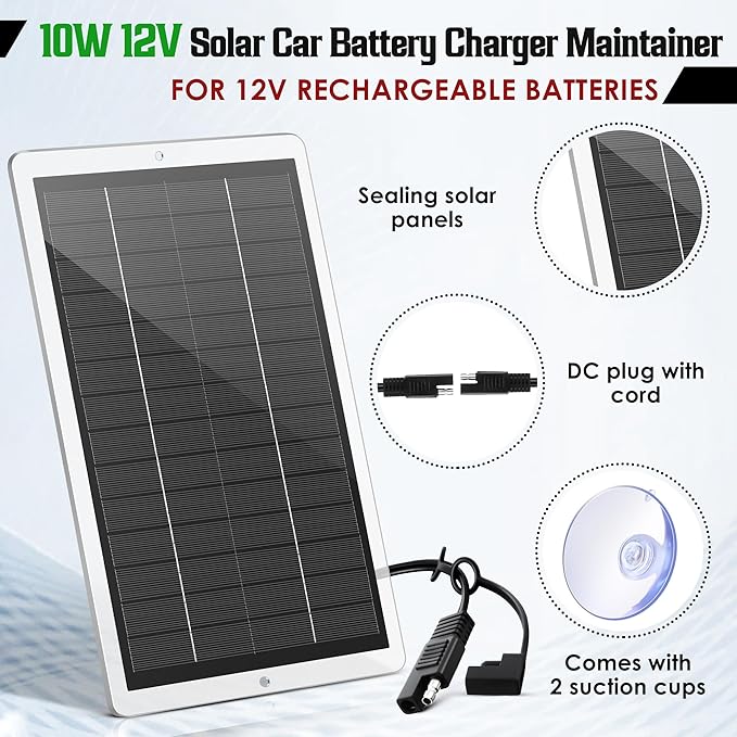 Saillong 12V Solar Car Battery Charger Maintainer, Waterproof Solar Panel Portable Solar Trickle Charger with Cigarette Lighter Plug Alligator Clip for Car Motorcycle Boat Marine RV(2.5W)