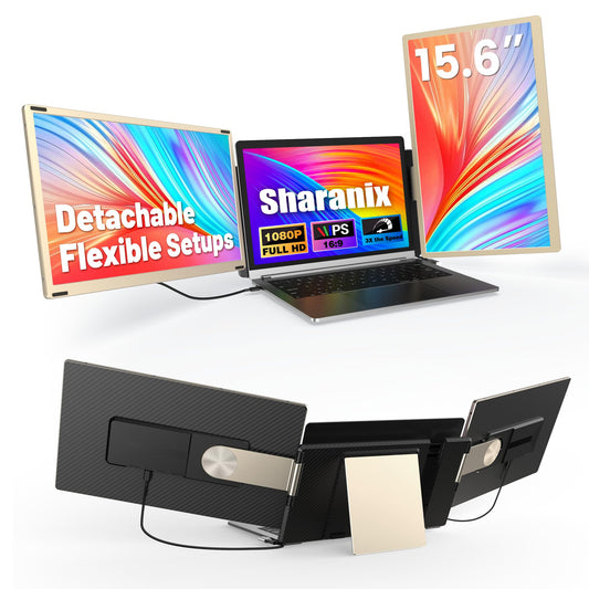 Laptop Screen Extender, 15.6" Detachable Triple Portable Monitor, 1080P FHD IPS Display, Sturdy & Durable, USB-C/HDMI Plug-Play Monitor Extender for Mac/Win/Android, Fits 13-17" Laptops