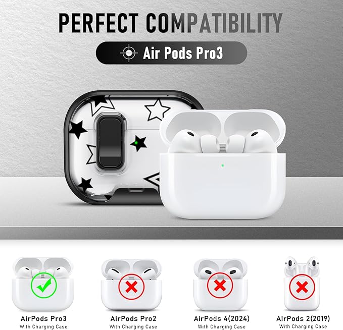 Compatible Airpods Pro 3 Case (2025) with Phone Stand & Cleaner Kit,Cute Soft Silicone Lock Clip Apple AirPods Pro 3rd Generation Case, Airpod Pro 3 Cover with Keychain for Women/Girls