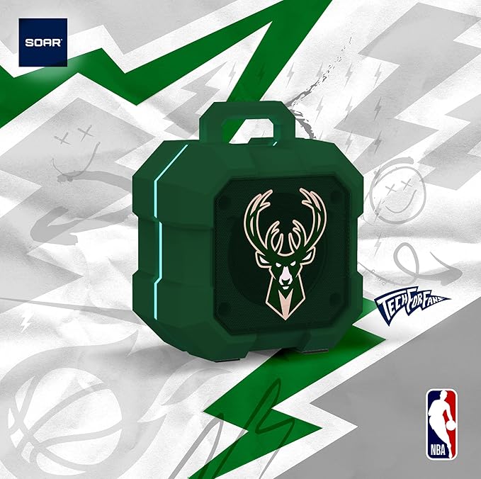 SOAR NBA Shockbox LED Wireless Bluetooth Speaker - Water Resistant IPX4, 5.0 Bluetooth with Over 5 Hours of Play Time - Small Portable Speaker - Officially Licensed NBA, Perfect Home & Outdoor Speaker
