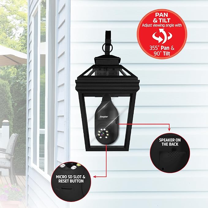 Energizer Connect Smart 1080p HD Outdoor Security Socket Camera with Siren Alarm, Remote Access, Motion Alerts, 2 Way Audio and Night Vision, 2.4GHz Wi-Fi, Black