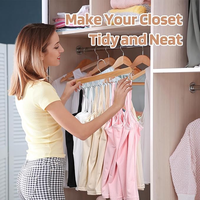 2 Pack Bra Hanger for Closet Organizer, Premium Wooden Tank Top Hangers with 40 Foldable Hooks, 360° Rotating Design, Space Saving Storage for Tank Tops, Bras, Scarves and More