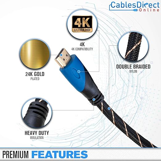 50FT HDMI Cable High-Speed 4K HDR 18Gbps Ethernet Audio Return Channel Gold-Plated 2.0 60Hz UHD ARC Universal Compatible with HDTV Projector, Gaming Console Laptop Home Theater (50FT, Multi-Colored)