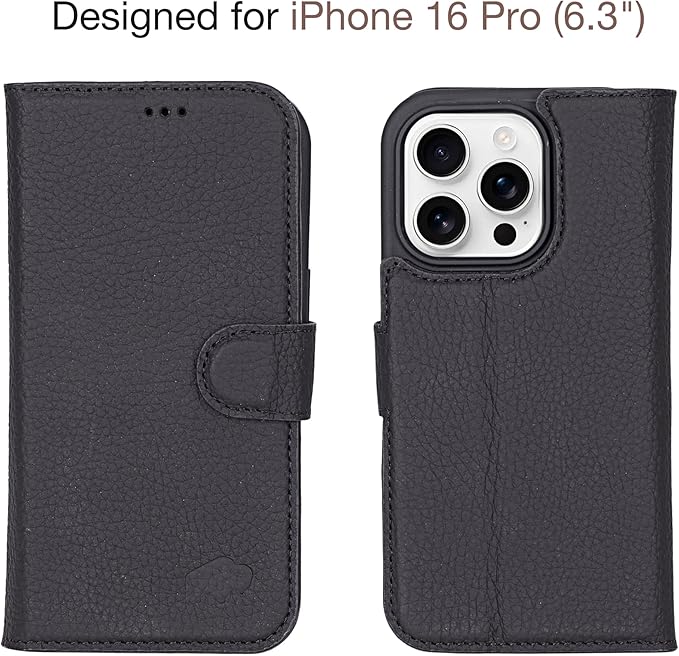 BLACKBROOK Case for iPhone 16 Pro Wallet Case for Men and Women, Carter Full Grain Leather 2-in-1 Set for MagSafe Charging, Cash, ID and 4 Card Slots with RFID, Compatible with iPhone 16 Pro