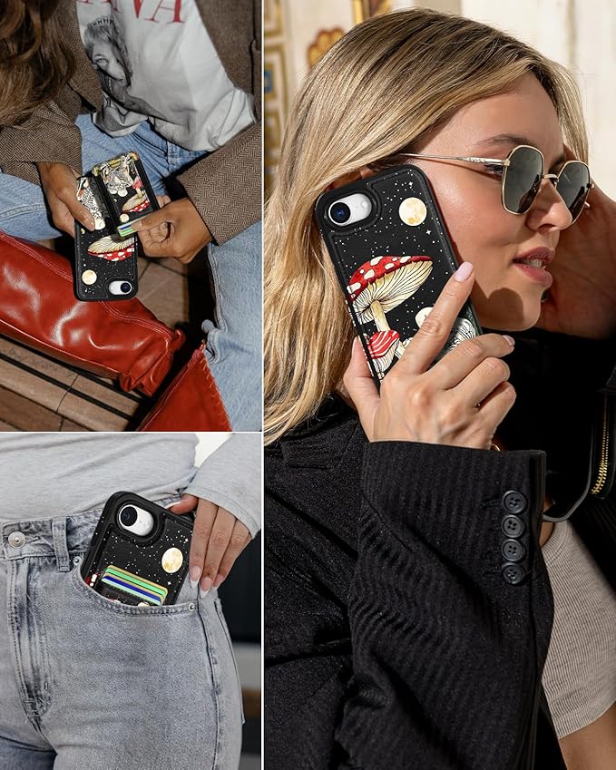 Shorogyt for iPhone 17e/16e Wallet Case - Fits 7 Cards, Compatible with Magsafe Detachable Magnetic Credit Card Holder Leather Cardholder Cute Phone Cover Women Girls for Apple 17e/16e, Skeleton