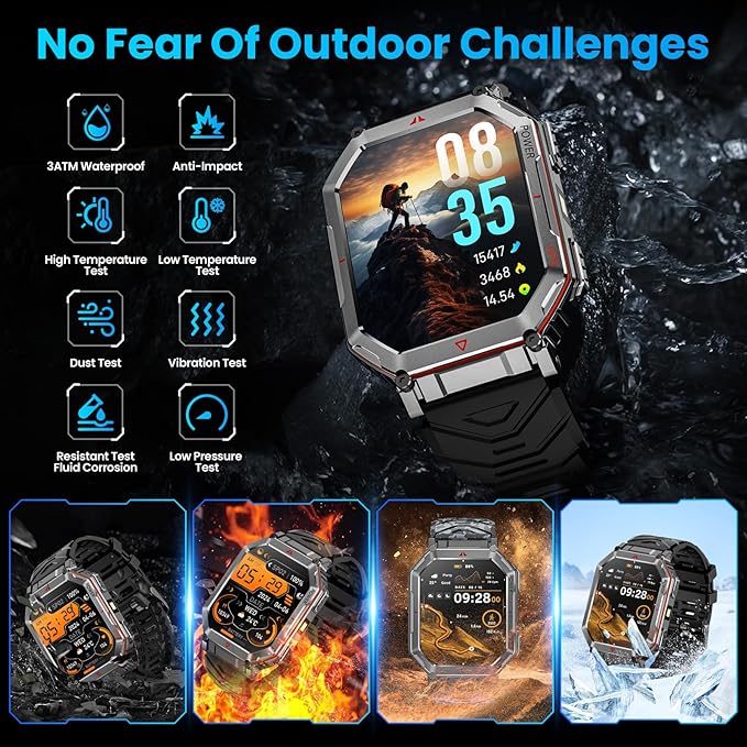 GPS Military Smart Watch for Men，GPT Voice Assistant，Smartwatch with LED Flashlight，2.01" HD Display Bluetooth Call，Fitness Tracke with Multiple Sports Modes，Compatible with Android & iOS