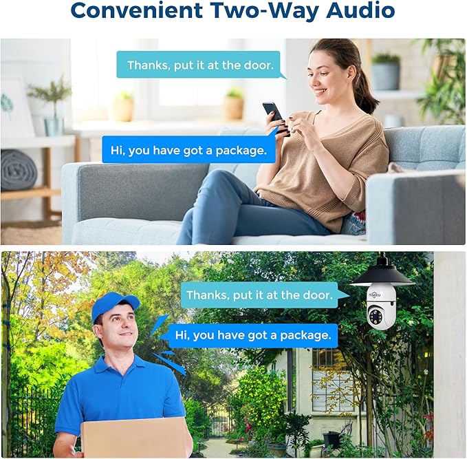 Hiseeu Light Bulb Security Camera Wireless WiFi 5G&2.4GHz,10X Zoom Dual Lens PTZ Light Socket Security Camera for Home, 2-Way-Audio, Auto Tracking & Alarm, 3MP Color Night Vision, 128G SD Card