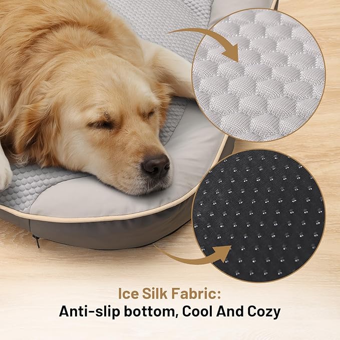 Waterproof Orthopedic Dog Bed for Large Dogs - Cooling PU Fabric, Removable Washable Cover, Medium-Size Pet Bed for Dogs & Crate Use