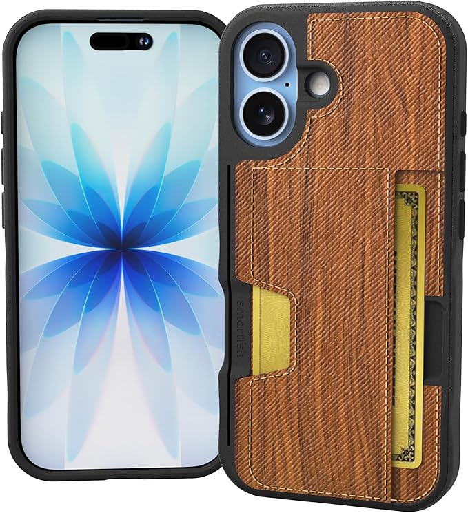 Smartish® iPhone 17 Wallet Case - Wallet Slayer Vol. 2 [Slim + Protective] Credit Card Holder w/Kickstand - Drop Tested Hidden Card Slot Cover for Apple iPhone 17 - Walnut Woods