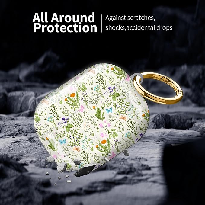 Compatible with AirPod Pro 3 (2025),Cute Case Cover for Women & Men, Full Protection Shockproof Hard Case with Keychain, Wireless Charging Case Accessories(Flowers Butterfly Plants)