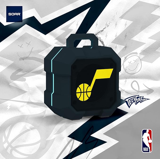 SOAR NBA Shockbox LED Wireless Bluetooth Speaker - Water Resistant IPX4, 5.0 Bluetooth with Over 5 Hours of Play Time - Small Portable Speaker - Officially Licensed NBA, Perfect Home & Outdoor Speaker