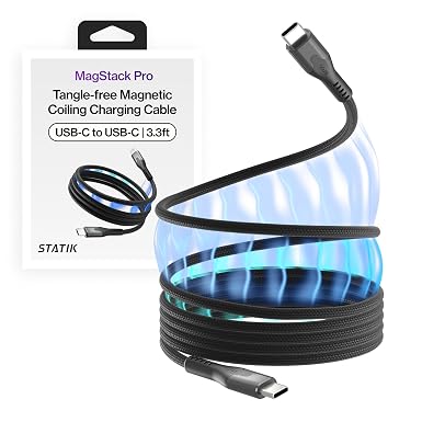 Statik MagStack Pro USB C to USB C Coiling Magnetic Charging Cable,100W