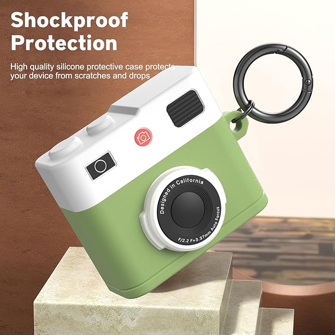 Valkit Compatible Airpods 4 Generation Case with Cleaner Kit, Cute 3D Camera Design Airpods 4 Case Cover with Keychain Shockproof Protective Soft Silicone Case for Airpods 4 Gen for Men Women(Green)