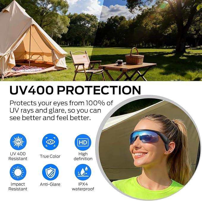 Monster Smart Glasses,Polarized Bluetooth Sunglasses for Men Women,Smart Sports Sunglasses with Built-in Mic & HD Open-Ear Speakers,Voice Assistant,Ideal for Running,Cycling & Outdoor Activities
