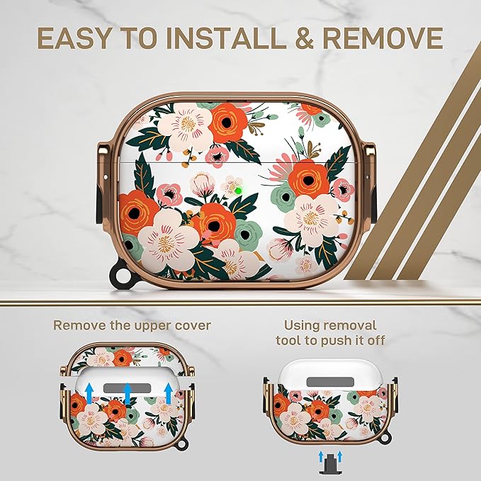 Maxjoy for Airpods Pro 2nd Generation/1st Generation Case with Lock, Flower AirPod Pro 2 Case for Women Men with Keychain Protective Hard iPods Pro Cover for Airpods Pro (2022/2019), Floral