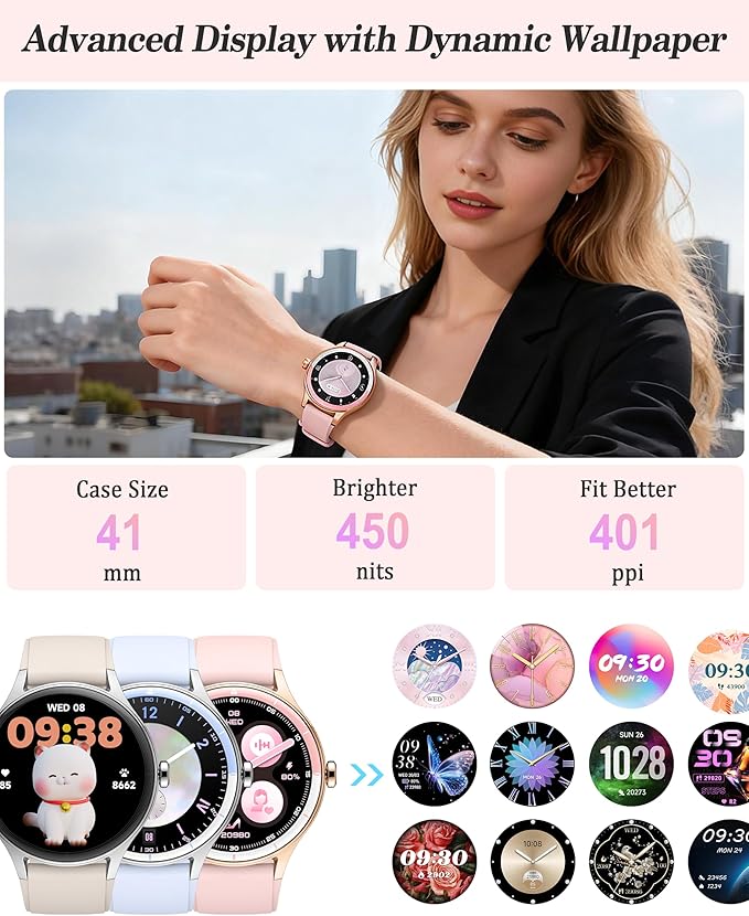 Smart Watch for Women, Ladies & Men, 1.27'' Fitness Watch [41mm case] with Call Receive/Dial, Heart Rate/Stress/Sleep Monitor, AI Voice, IP68 Waterproof Smartwatch with Calculator, Calendar, Games