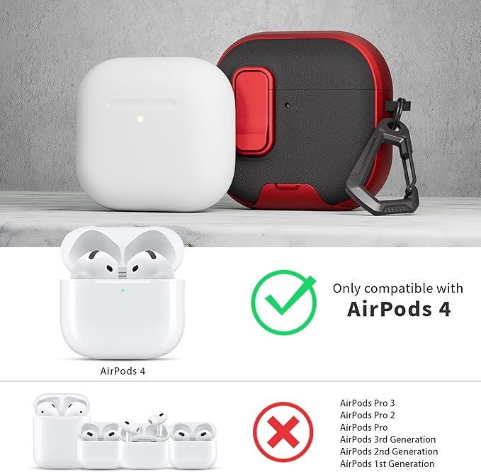 for AirPods 4 Case with Lock,TPU Leather Texture Protective Durability Anti-Lost & Shockproof Protective Cover Accessories with Cleaning Kit in Keychain for Apple AirPods 4 Generation (Red/Black)