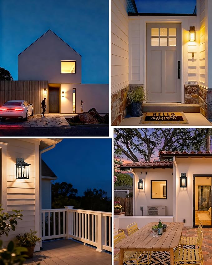 Dusk to Dawn Outdoor Lighting, Modern Black Waterproof Exterior Wall Sconce, Sensor Front Porch Lights with E26 Base for House Garage Patio Front Door, 120V