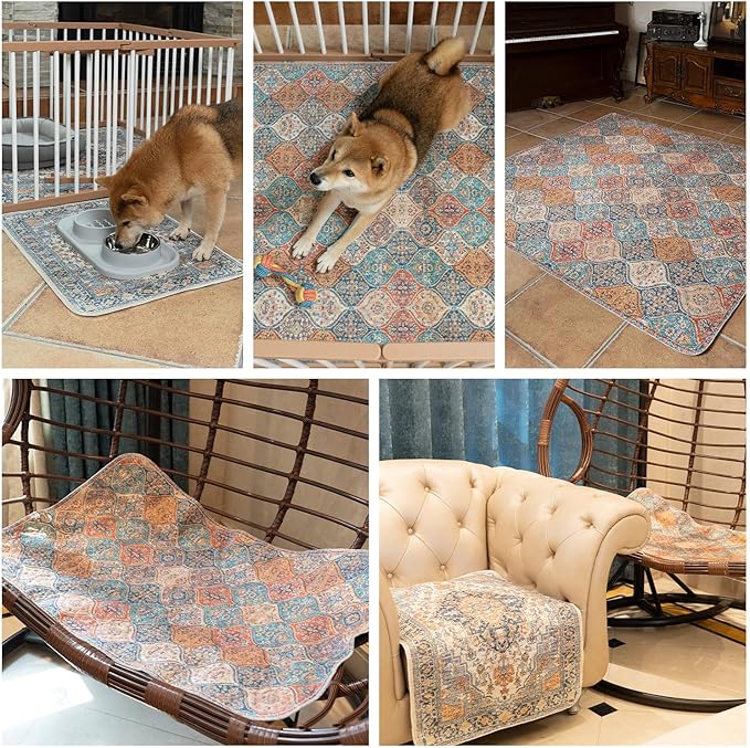 nunubaby Washable Pee Pads for Dogs, Stylish, Non-Slip and Leak-Proof Pee Pads. Reusable Potty Pads for Dogs for Crates and Floors.(Beige/Multi, 36" x72" )