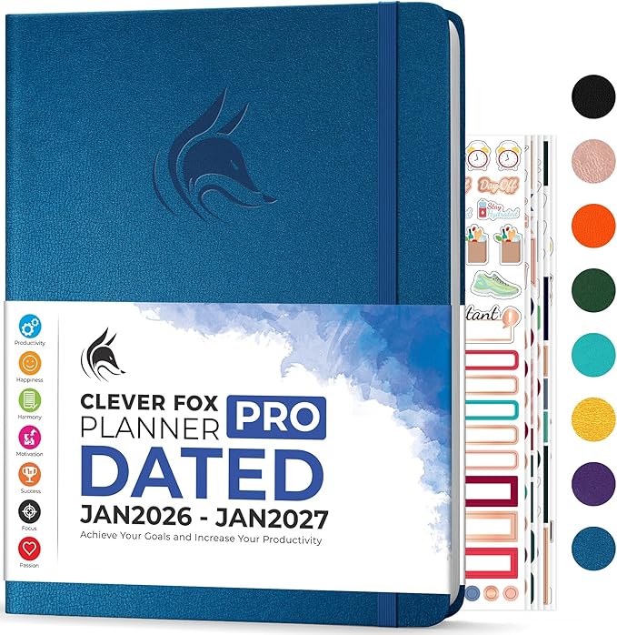 Clever Fox Planner PRO Dated (Jan 2026–Jan 2027) Weekly & Monthly Life Planner to Increase Productivity, Time Management and Hit Your Goals – Organizer, Gratitude Journal – A4 Size (Mystic Blue)
