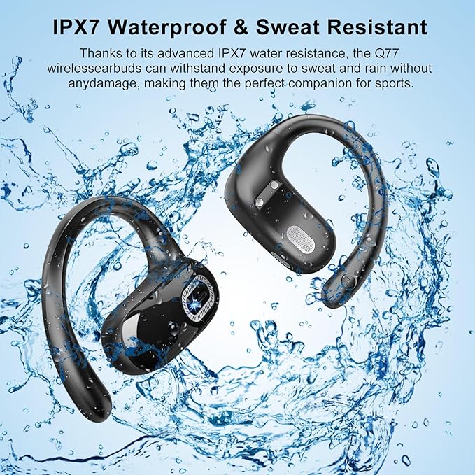 Open Ear Headphones, Bluetooth 5.4 Earbuds, 50H, Air Conduction Ear Buds, HD Stereo Bass Over Ear Earphones with Earhooks, Ultra-Comfort Secure Fit, IPX7 Waterproof Headset for Working Sports