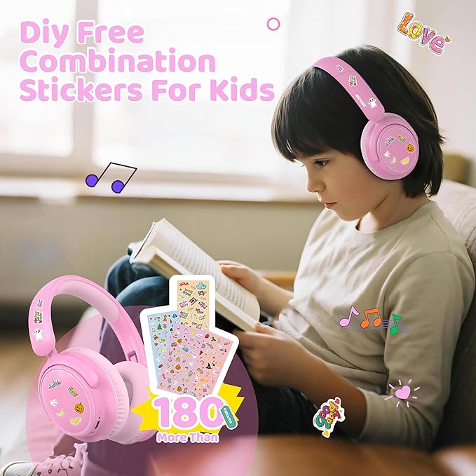 MIDOLA Kids Wireless Headphones Active Noise Cancelling Lightweight Bluetooth Headphone for Kid,Volume Limited 85/94dB Foldable Over-Ear Headset with Mic,68 Hours Playtime,for Toddler Child Pink