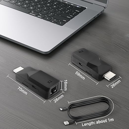 MEIRIYFA HDMI Extender Ethernet RJ45 to HDMI Adapter Repeater Over LAN Cat6 Cable Up to 196ft/60m 1080p Transmitter and Receiver from Displays for HDTV, PC, DVD
