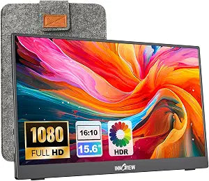 InnoView 15.6'' Portable Monitor for Laptop FHD 1080P USB-C Travel Monitors Built-in 90° Adjustable Stand Without Bag, HDR IPS Portable Laptop Monitor for MacBook PC Phone Xbox PS4/5 Switch
