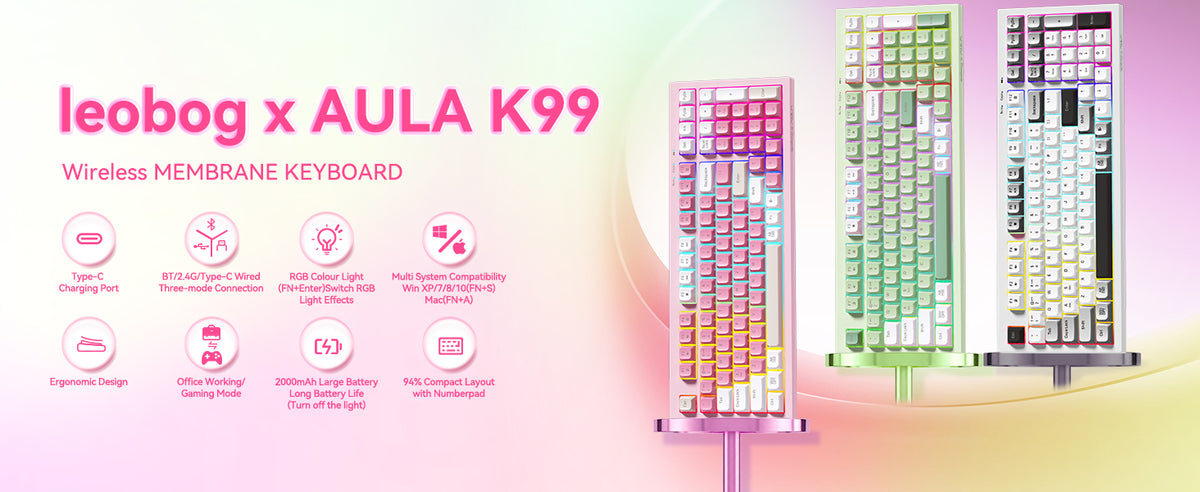 LEOBOG x Aula Pink Keyboard Wireless Creamy Computer Gaming Keyboards