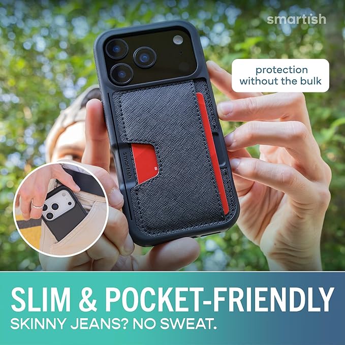 Smartish® iPhone 17 Pro Wallet Case + Phone Wristlet - [Slim + Protective] Phone Case Credit Card Holder + Detachable Wrist Strap Loop for Apple iPhone 17 Pro - Black Tie Affair