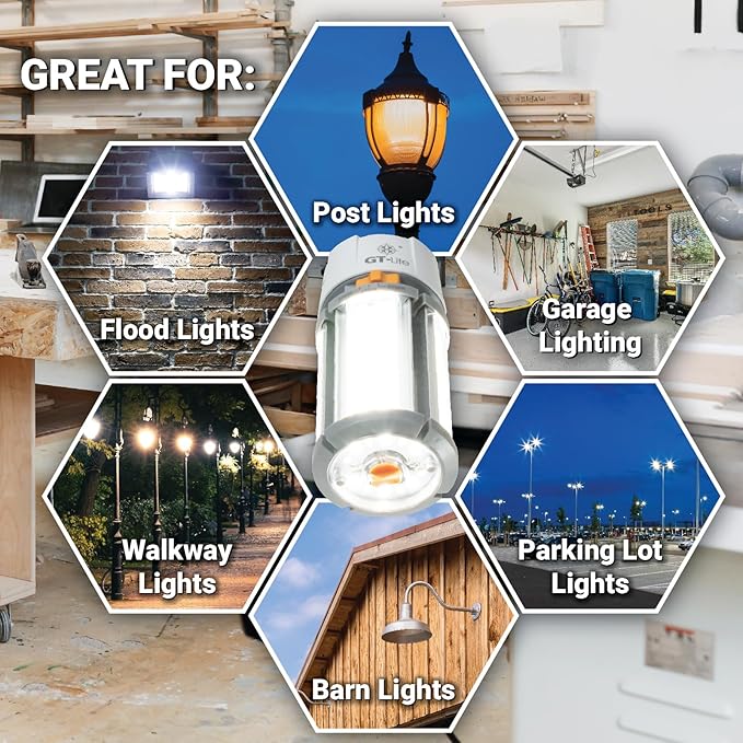 GT-Lite Commercial LED COB Light Bulb,9W/12W/18W, 2600 Lumens, E26 Base, Adjustable Brightness(3000K–5000K), Damp Rated, Energy-Efficient, for Workshop, Warehouse, High Bay E26 Fixtures
