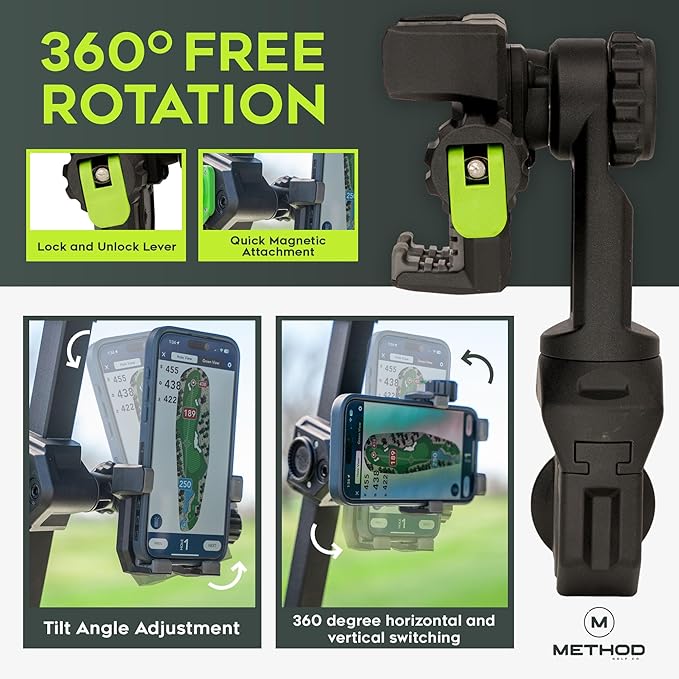 Method Golf RiderStack Pro Pack- Magnetic Golf Cart Phone Holder Plus Range Finder Magnetic, MagStack Microfiber Towel and Club Brush with MagStack Tile- Compatible with EZGO, Club Car and Yamaha