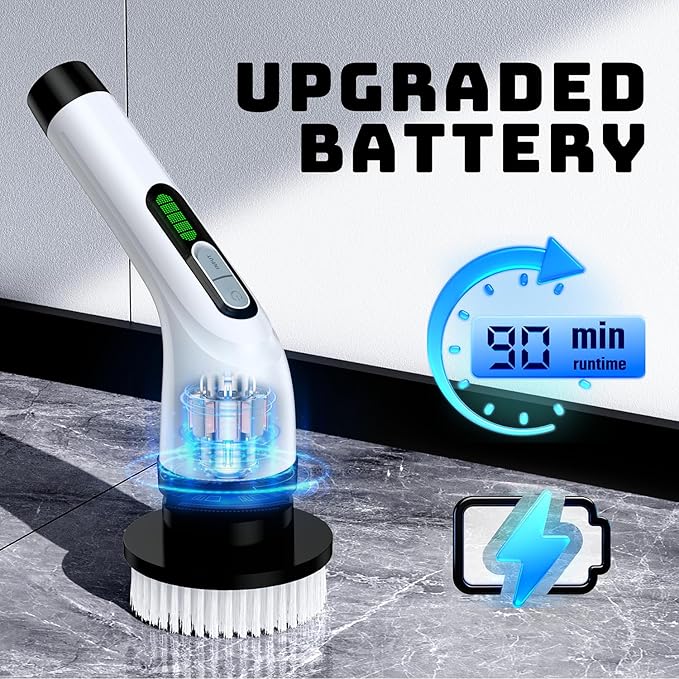 2 Pieces Electric Spin Scrubber - Cordless Bathroom Scrubber with 7 Brush Heads - Dual Speed IPX7 Waterproof Power Scrubber for Heavy-Duty Bathtub, Glass, Tile, and Car Cleaning