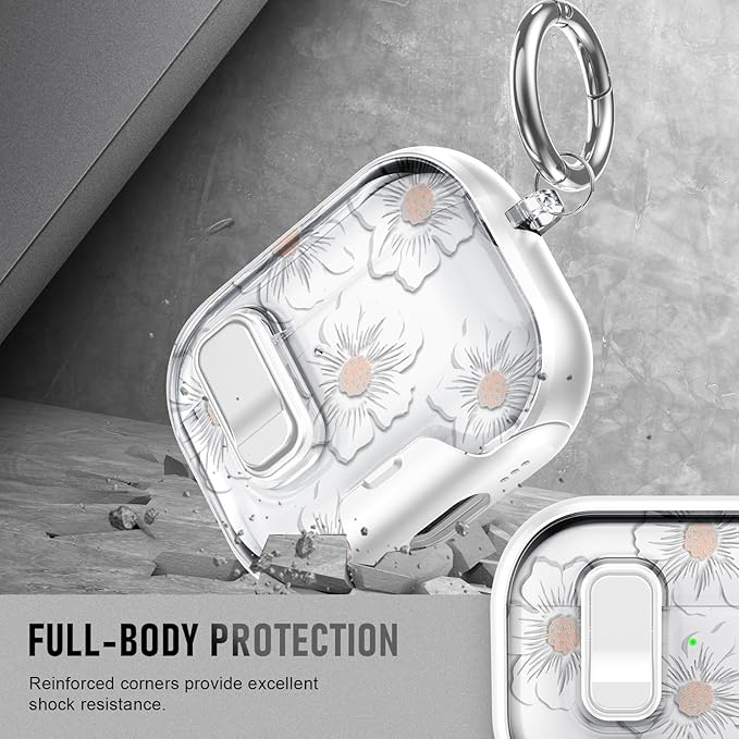 Compatible Airpods Pro 3 Case (2025) with Phone Stand & Cleaner Kit,Cute Flower Print Soft Silicone Lock Clip Apple AirPods Pro 3rd Generation Case, Airpod Pro 3 Cover with Keychain for Women/Girls