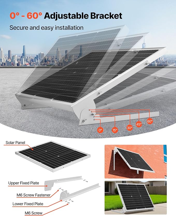 VEVOR 50W 12V Solar Battery Trickle Charger Maintainer, Mono Solar Panel Battery Charger with Upgraded MPPT Controller & Adjustable Mount Bracket, IP65 Waterproof for Car Boat RV Trailer House Roof